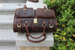 Vintage Brown Leather Large Mens Briefcase Weekender Bag Travel Bag Duffle Bag
