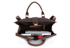 Vintage Brown Leather Large Mens Briefcase Weekender Bag Travel Bag Duffle Bag