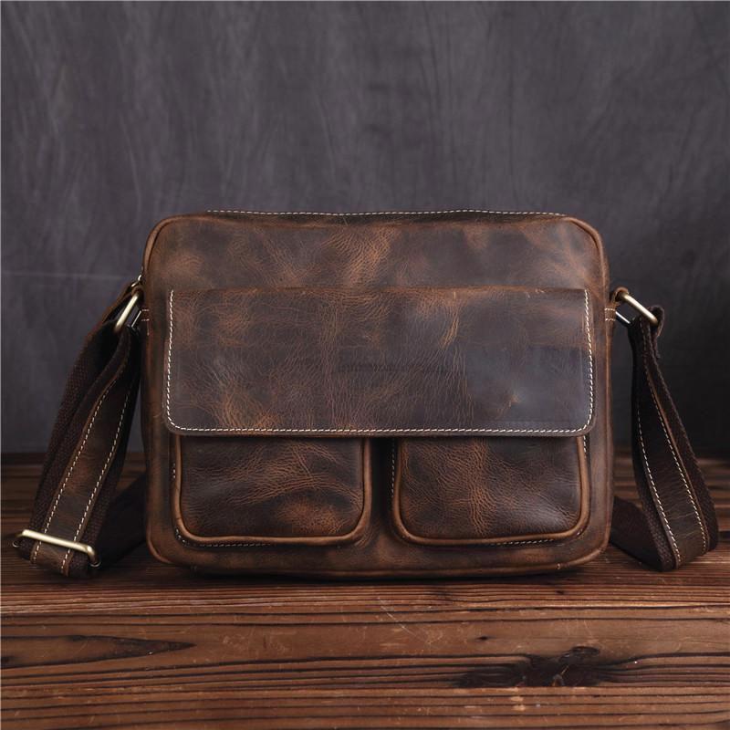 Vintage Brown Mens Leather Side Bag Messenger Bag Brown Shoulder Bag For Men