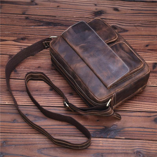 Vintage Brown Mens Leather Side Bag Messenger Bag Brown Shoulder Bag For Men