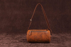 Vintage Brown Leather Barrel Messenger Bag Bucket Side Bag Shoulder Bag For Men