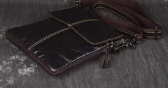 Vintage Coffee Leather Small Side Bag Vertical Messenger Bag Shoulder Bag For Men - Top View