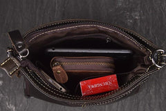 Vintage Coffee Leather Small Side Bag Vertical Messenger Bag Shoulder Bag For Men - Top View