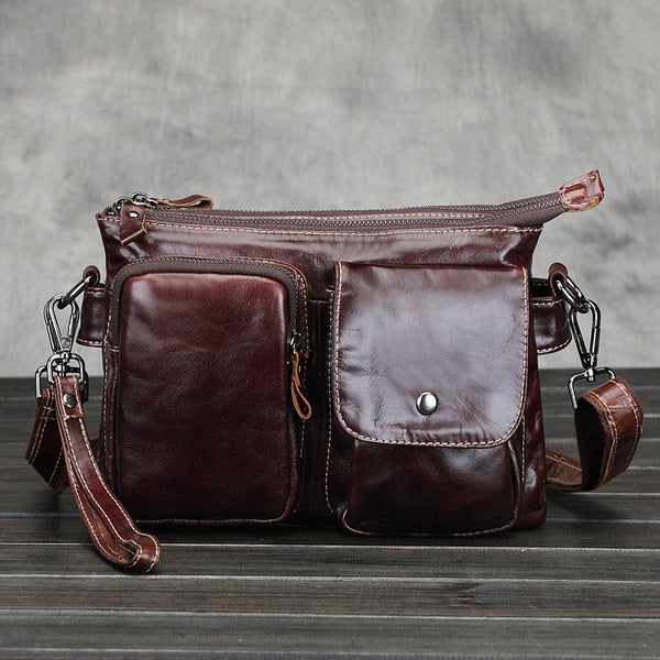 Leather Mens Coffee Cool Small Messenger Bag Vintage Small Side Bags For Men