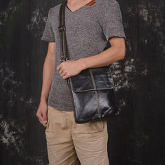 Vintage Coffee Leather Small Side Bag Vertical Messenger Bag Shoulder Bag For Men - Front View