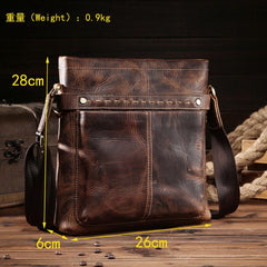 Vintage Leather Mens Small Vertical Messenger Bag Cool Brown Side Bag For Men