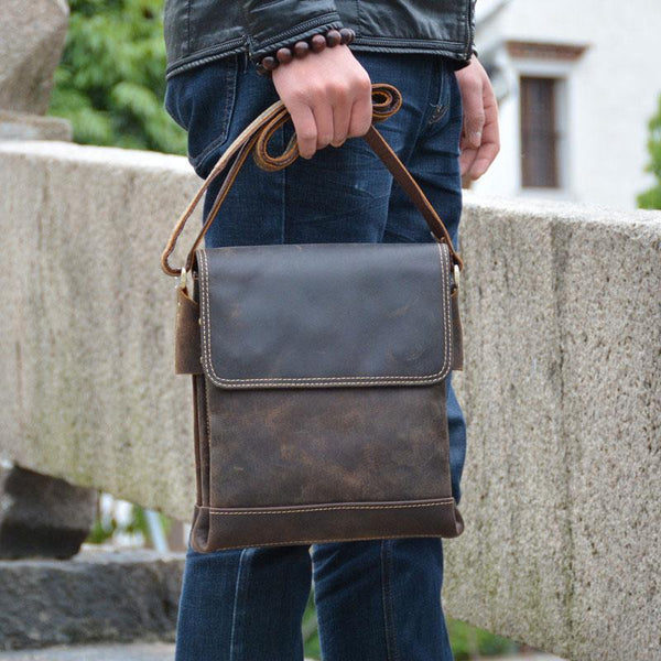 Cool Leather Mens Small Messenger Bag Vintage Shoulder Bag For Men