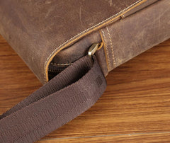 Cool Brown Leather Mens Small Vertical Messenger Bag Vintage Shoulder Bags For Men