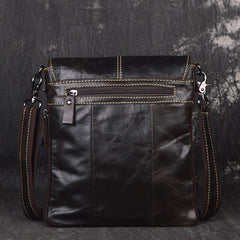 Vintage Coffee Leather Small Side Bag Vertical Messenger Bag Shoulder Bag For Men - Detail View