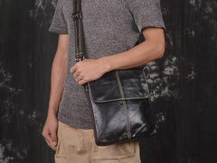 Vintage Coffee Leather Small Side Bag Vertical Messenger Bag Shoulder Bag For Men - Bottom View