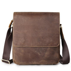 Cool Brown Leather Mens Small Vertical Messenger Bag Vintage Shoulder Bags For Men