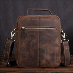 Vintage Brown Mens Leather Small Messenger Bag Vertical Side Bag For Men