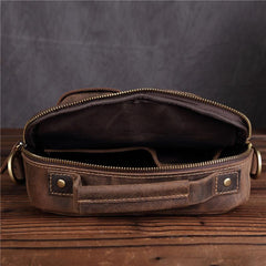 Vintage Brown Mens Leather Small Messenger Bag Vertical Side Bag For Men