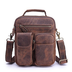 Vintage Brown Mens Leather Small Messenger Bag Vertical Side Bag For Men