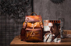 Vintage Mens Leather School Backpack Travel Backpack Leather Hiking Backpack for Men