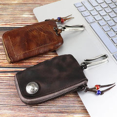Vintage Mens Leather Key Wallet Zipper Key Holder Coin Wallet Change Pouch For Men - Top View