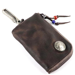 Vintage Mens Leather Key Wallet Zipper Key Holder Coin Wallet Change Pouch For Men - Bottom View