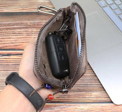 Vintage Mens Leather Key Wallet Zipper Key Holder Coin Wallet Change Pouch For Men - Close-up View