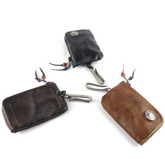 Vintage Mens Leather Key Wallet Zipper Key Holder Coin Wallet Change Pouch For Men - Front View