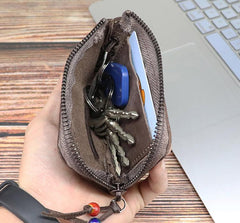 Vintage Mens Leather Key Wallet Zipper Key Holder Coin Wallet Change Pouch For Men - Side View