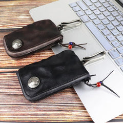 Vintage Mens Leather Key Wallet Zipper Key Holder Coin Wallet Change Pouch For Men - Back View