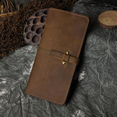 Vintage Brown Mens Leather Long Wallet Bifold Slim Long Wallet for Men