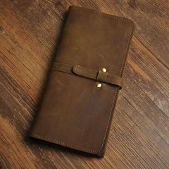 Vintage Brown Mens Leather Long Wallet Bifold Slim Long Wallet for Men