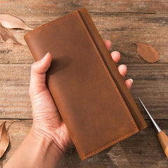Vintage Slim long Wallet Leather Mens Tan Wallet Long Wallet for Men - Front View