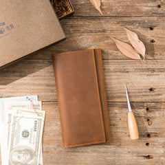 Vintage Slim long Wallet Leather Mens Tan Wallet Long Wallet for Men - Side View