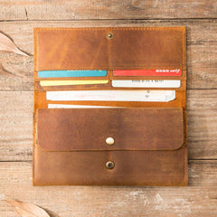 Vintage Slim long Wallet Leather Mens Tan Wallet Long Wallet for Men - Back View