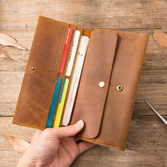 Vintage Slim long Wallet Leather Mens Tan Wallet Long Wallet for Men - Lifestyle View