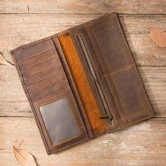 Vintage Slim long Wallets Leather Mens Tan Wallet Long Wallet for Men