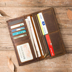 Vintage Slim long Wallets Leather Mens Tan Wallet Long Wallet for Men