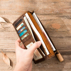 Vintage Slim long Wallets Leather Mens Tan Wallet Long Wallet for Men