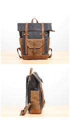 Waxed Canvas Leather Mens 17‘’ Lake Green Backpack Khaki Travel Backpack Dark Gray Hiking Backpack for Men