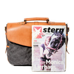 Waxed Canvas Leather Mens Casual 14'' Messenger Bag Side Bag Computer Bag For Men