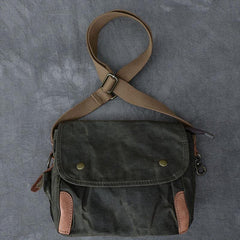 Waxed Canvas Leather Mens Gray Side Bag Khaki Messenger Bag Small Courier Bag For Men
