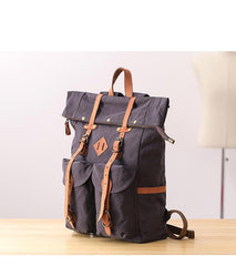 Waxed Canvas Leather Mens Dark Gray Waterproof 15‘’ Large Backpack Travel Backpack Green Hiking Backpack for Men