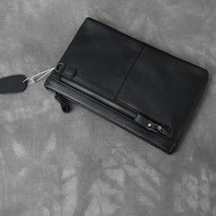 Black Leather Mens Business Clutch Bag Mini Tablet Clutch Wallet For Men