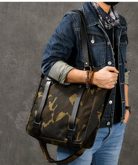 Waxed Canvas Leather Mens Womens 14'' Camouflage Tote Bag Handbag Tote Bag Shoulder Bag Tote Purse For Men