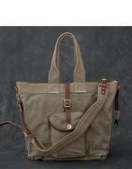 Washed Canvas Leather Mens 15'' Army Green Tote Bag Handbag Tote Bag Light Coffee Shoulder Bag Tote Purse For Men