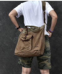 Washed Canvas Leather Mens 15'' Army Green Tote Bag Handbag Tote Bag Light Coffee Shoulder Bag Tote Purse For Men