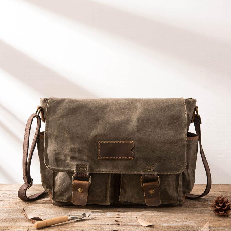 Waxed Canvas Messenger Bags for men Vintage Shoulder Bag for men iChainWallets