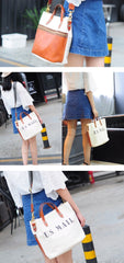 White Leather Canvas Womens Mens Tote Handbag Messenger Bags Shoulder Tote Bag For Men and Women