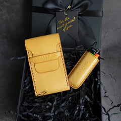 Wooden Yellow Leather 20pcs Slim Cigarette Case Custom Slim Cigarette Holder for Women
