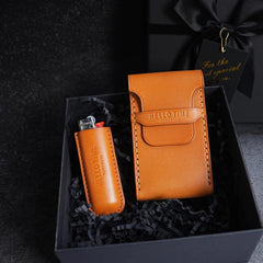 Wooden Yellow Leather 20pcs Slim Cigarette Case Custom Slim Cigarette Holder for Women