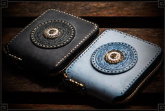 Handmade Leather Tibetan Mens billfold Wallet Cool Chain Wallets Biker Wallet for Men