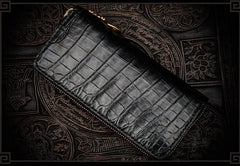Handmade Leather Tibetan Mens Chain Biker Wallet Cool Leather Wallet Long Zipper Wallets for Men