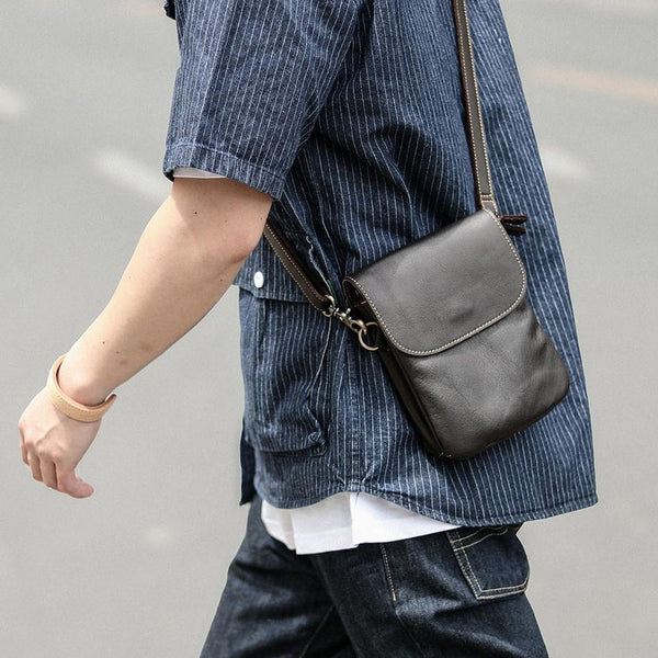 Cool Black Leather Mens Small Vertical Courier Bag Brown Messenger Bags Blue Postman Bag For Men
