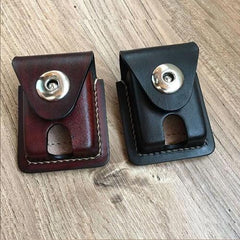 Black Leather Mens Classic Zippo Lighter Case Cool Handmade Standard Zippo Lighter Holder for Men